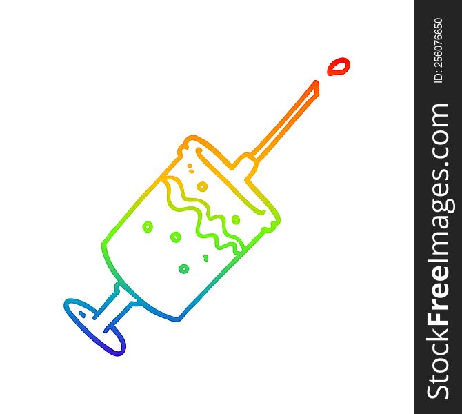 rainbow gradient line drawing of a cartoon syringe needle