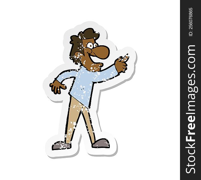Retro Distressed Sticker Of A Cartoon Man Pointing And Laughing