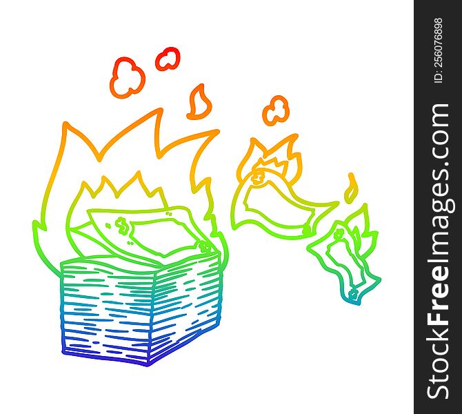 Rainbow Gradient Line Drawing Burning Money Cartoon