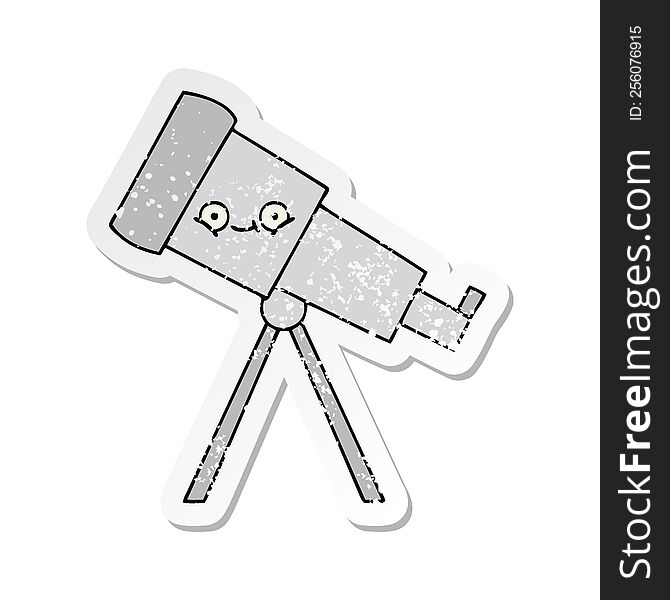 distressed sticker of a cute cartoon telescope