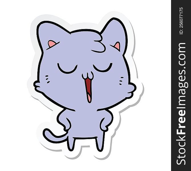 Sticker Of A Cartoon Cat Singing