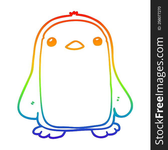 rainbow gradient line drawing of a cute cartoon penguin
