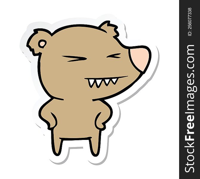 Sticker Of A Angry Bear Cartoon With Hands On Hips
