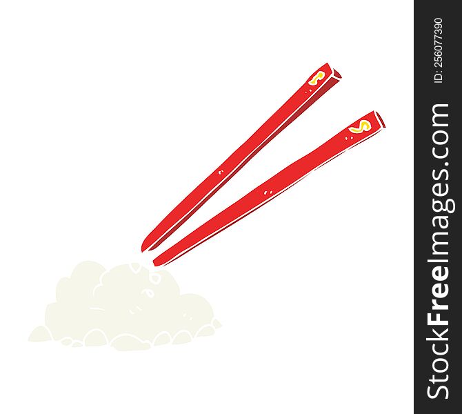 flat color illustration of chopsticks and rice. flat color illustration of chopsticks and rice