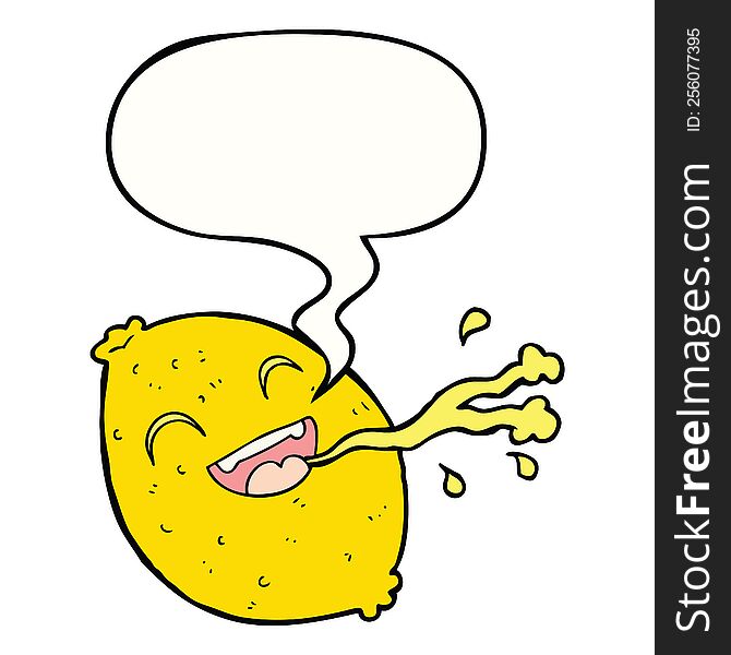 Cartoon Squirting Lemon And Speech Bubble