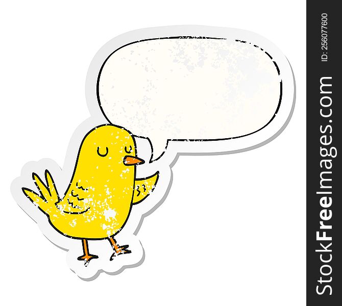 cartoon bird and speech bubble distressed sticker