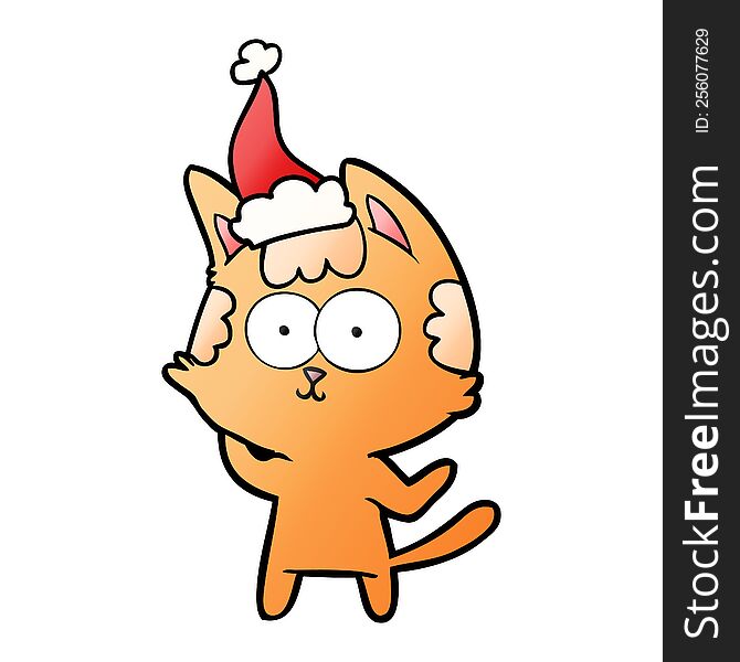 Happy Gradient Cartoon Of A Cat Wearing Santa Hat