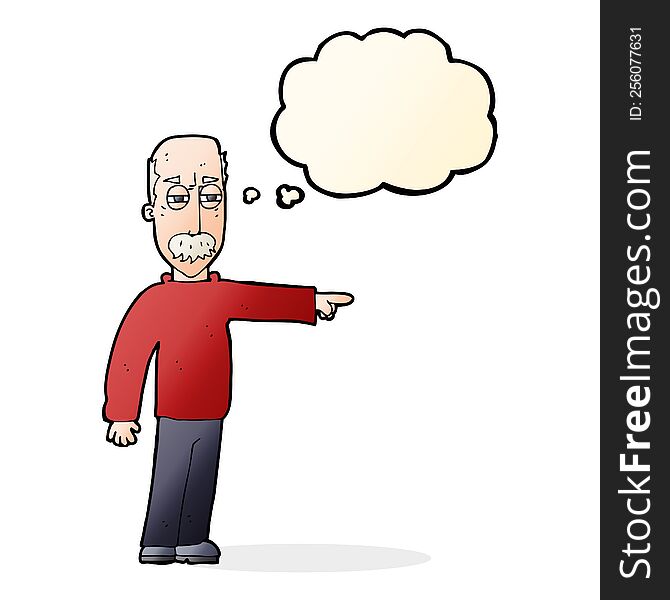 Cartoon Old Man Gesturing Get Out! With Thought Bubble