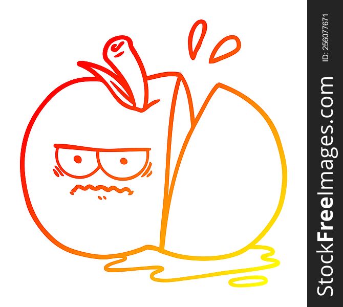 Warm Gradient Line Drawing Cartoon Angry Sliced Apple