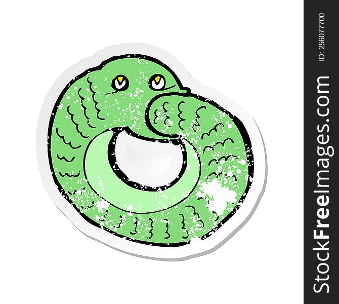 retro distressed sticker of a cartoon snake eating own tail