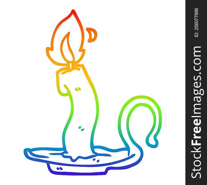 rainbow gradient line drawing of a cartoon burning candle