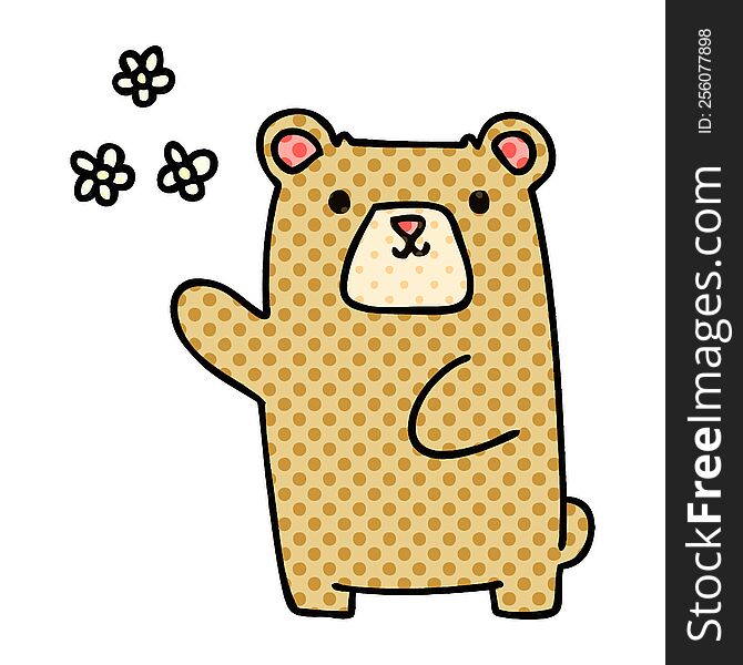 comic book style quirky cartoon bear and flowers. comic book style quirky cartoon bear and flowers