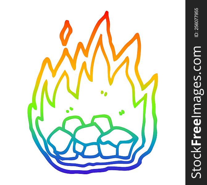 Rainbow Gradient Line Drawing Cartoon Spooky Burning Halloween Coals