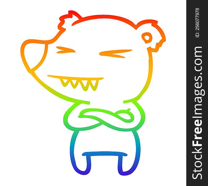 rainbow gradient line drawing angry polar bear cartoon with folded arms