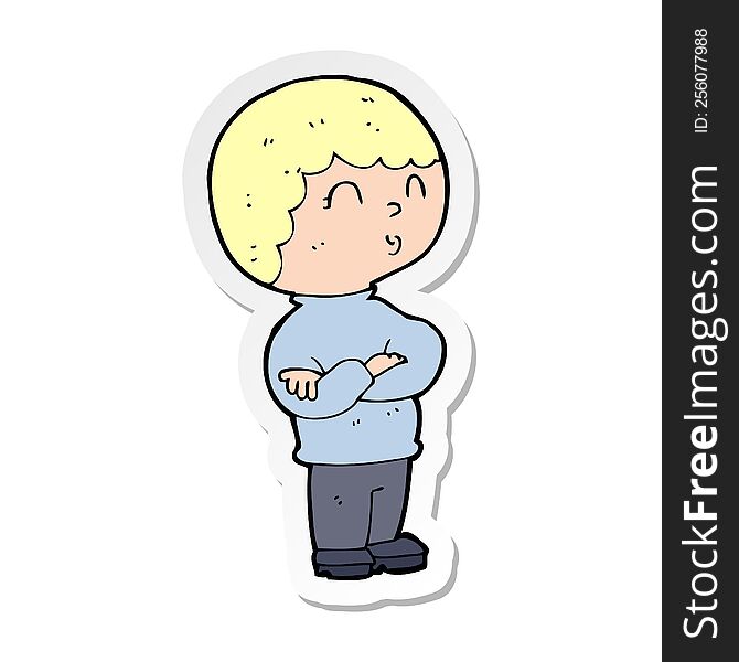 sticker of a cartoon boy with folded arms