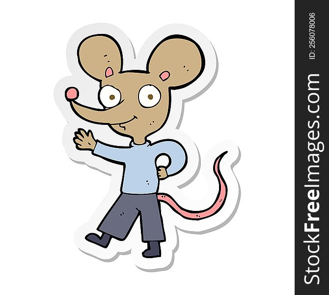sticker of a cartoon waving mouse