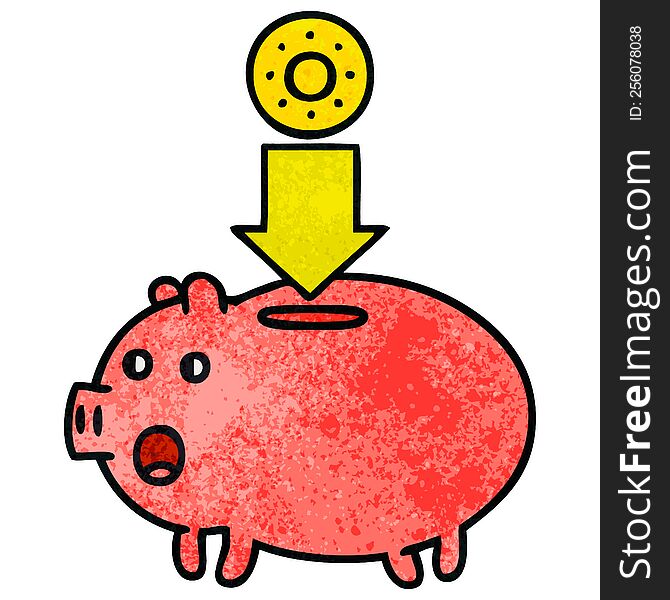 Retro Grunge Texture Cartoon Piggy Bank