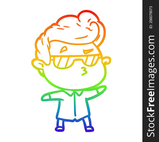 Rainbow Gradient Line Drawing Cartoon Cool Guy