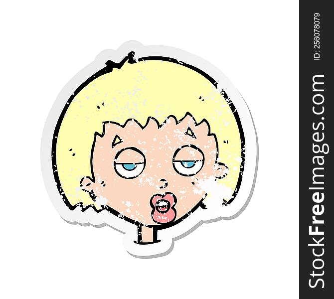 Retro Distressed Sticker Of A Cartoon Bored Woman