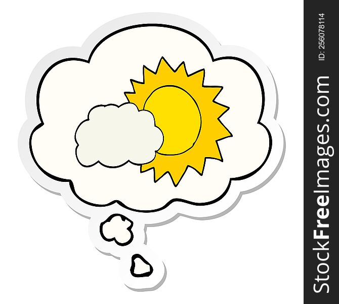 cartoon weather with thought bubble as a printed sticker