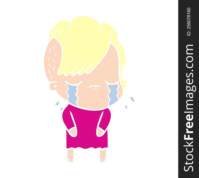 flat color style cartoon crying girl