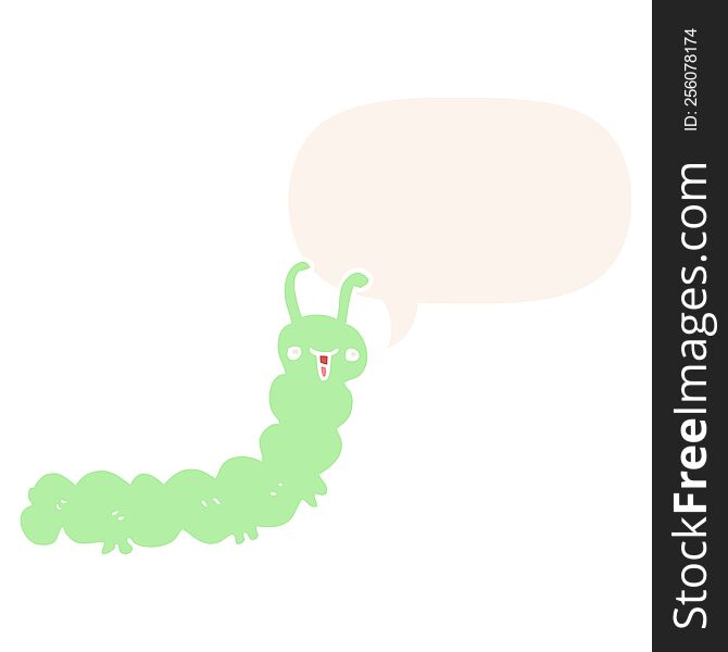 cartoon caterpillar with speech bubble in retro style