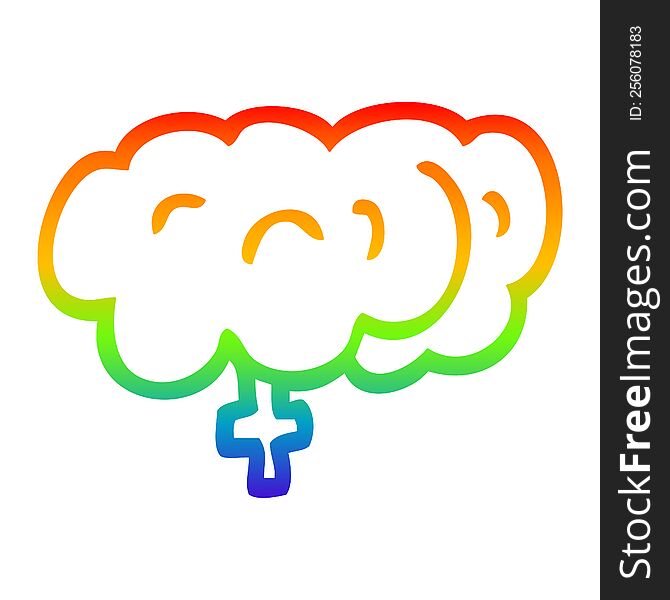 rainbow gradient line drawing of a cartoon human brain