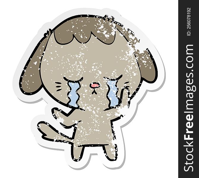 distressed sticker of a cute puppy crying cartoon