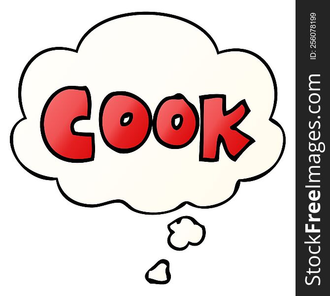 cartoon word cook with thought bubble in smooth gradient style