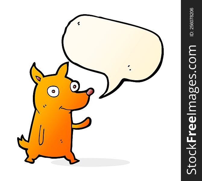 Cartoon Little Dog Waving With Speech Bubble