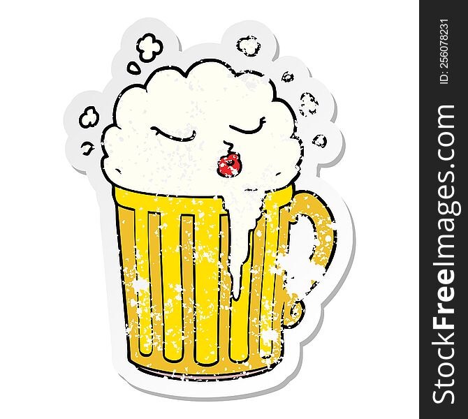 distressed sticker of a cartoon mug of beer
