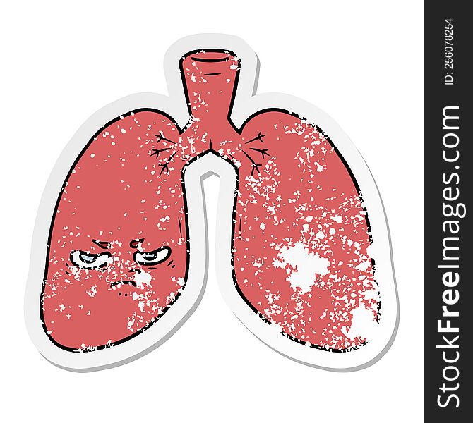 Distressed Sticker Of A Cartoon Angry Lungs