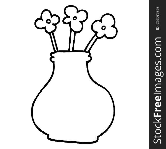 Line Drawing Cartoon Vase With Flowers