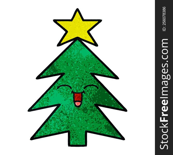 retro grunge texture cartoon of a christmas tree
