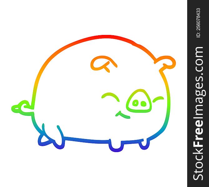 rainbow gradient line drawing of a cartoon pig