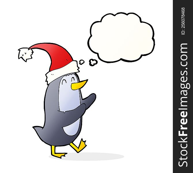 Cartoon Christmas Penguin With Thought Bubble