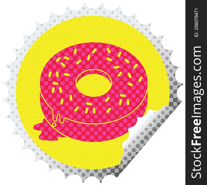 illustration of a tasty iced donut circular peeling sticker. illustration of a tasty iced donut circular peeling sticker