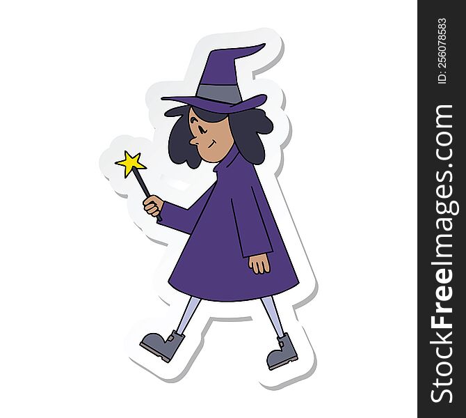 Sticker Of A Quirky Hand Drawn Cartoon Witch