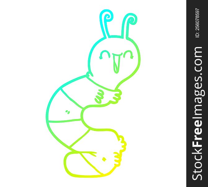 cold gradient line drawing of a cartoon happy caterpillar