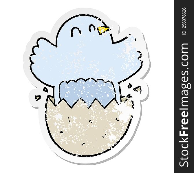 distressed sticker of a cartoon hatching chicken