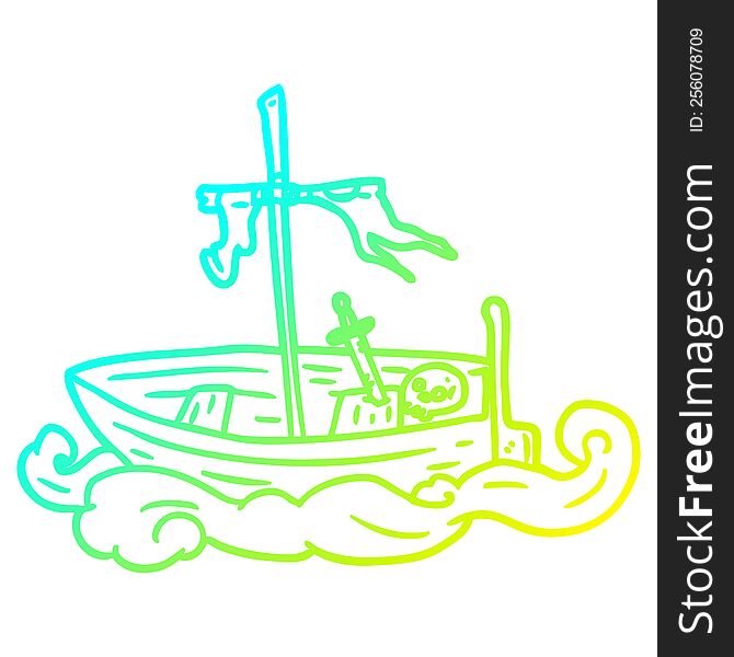 cold gradient line drawing old shipwrecked boat