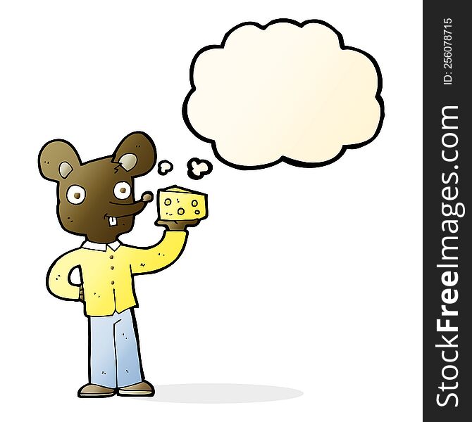 Cartoon Mouse Holding Cheese With Thought Bubble