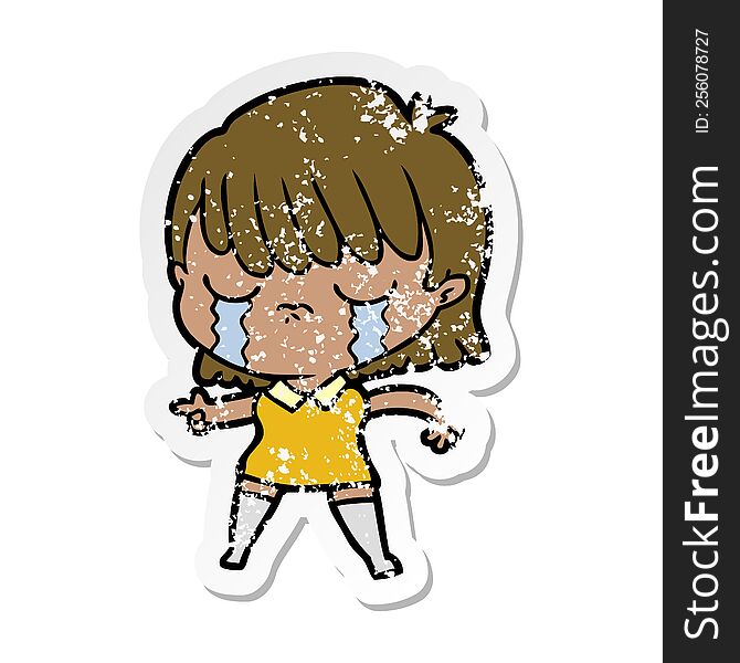 Distressed Sticker Of A Cartoon Woman Crying