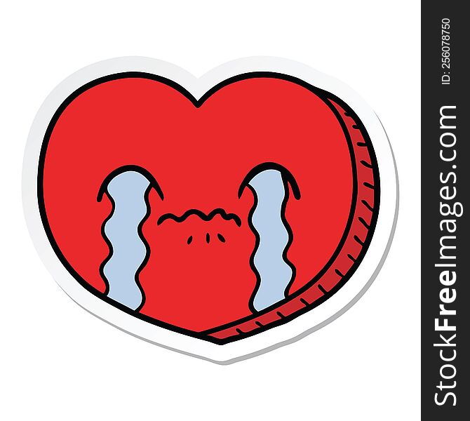 sticker of a cartoon crying love heart