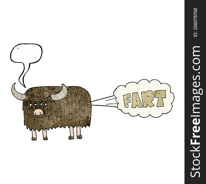 Speech Bubble Textured Cartoon Hairy Cow Farting