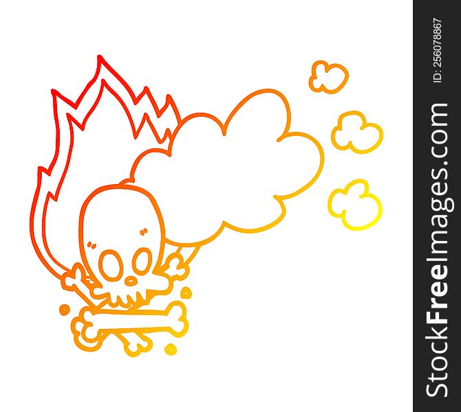 warm gradient line drawing of a cartoon spooky burning bones
