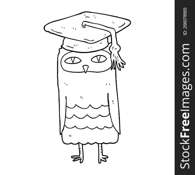 freehand drawn black and white cartoon wise owl