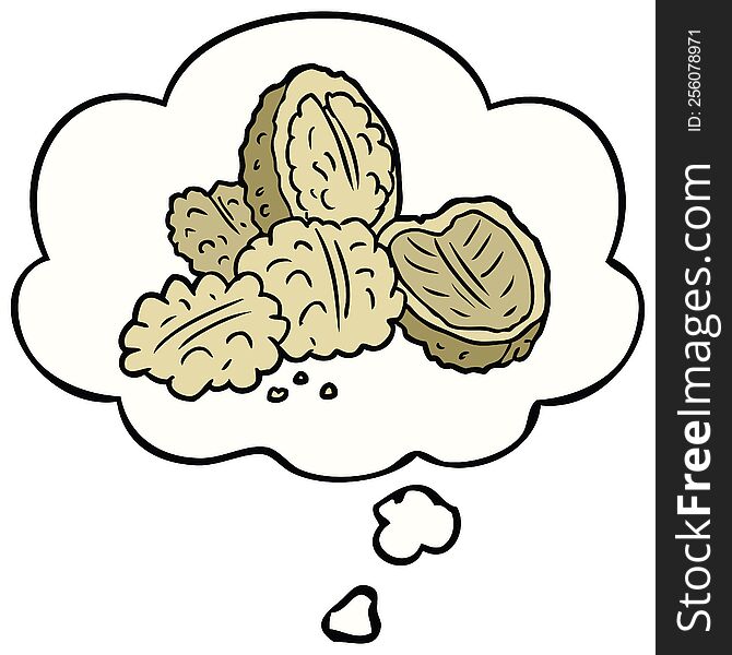 cartoon walnuts with thought bubble. cartoon walnuts with thought bubble
