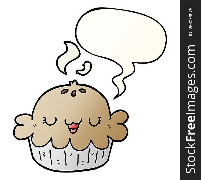 cute cartoon pie with speech bubble in smooth gradient style
