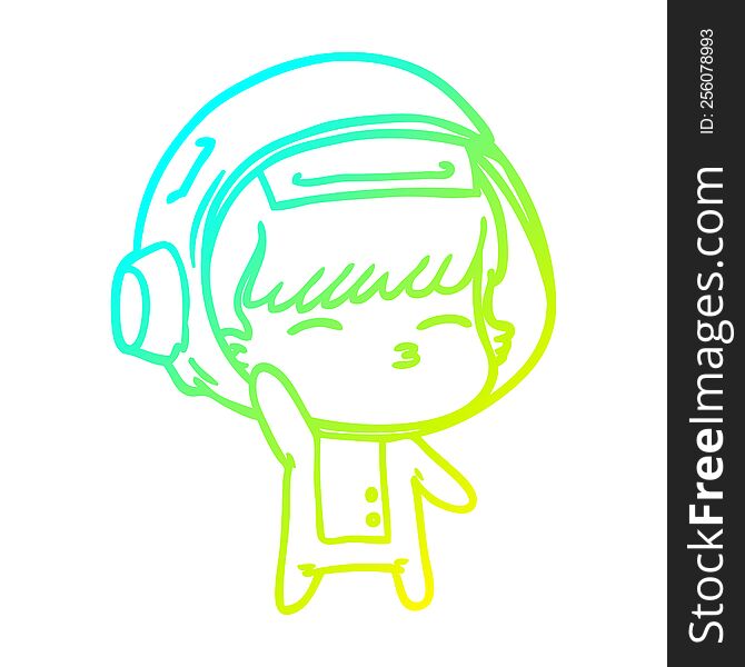 cold gradient line drawing of a cartoon curious astronaut waving